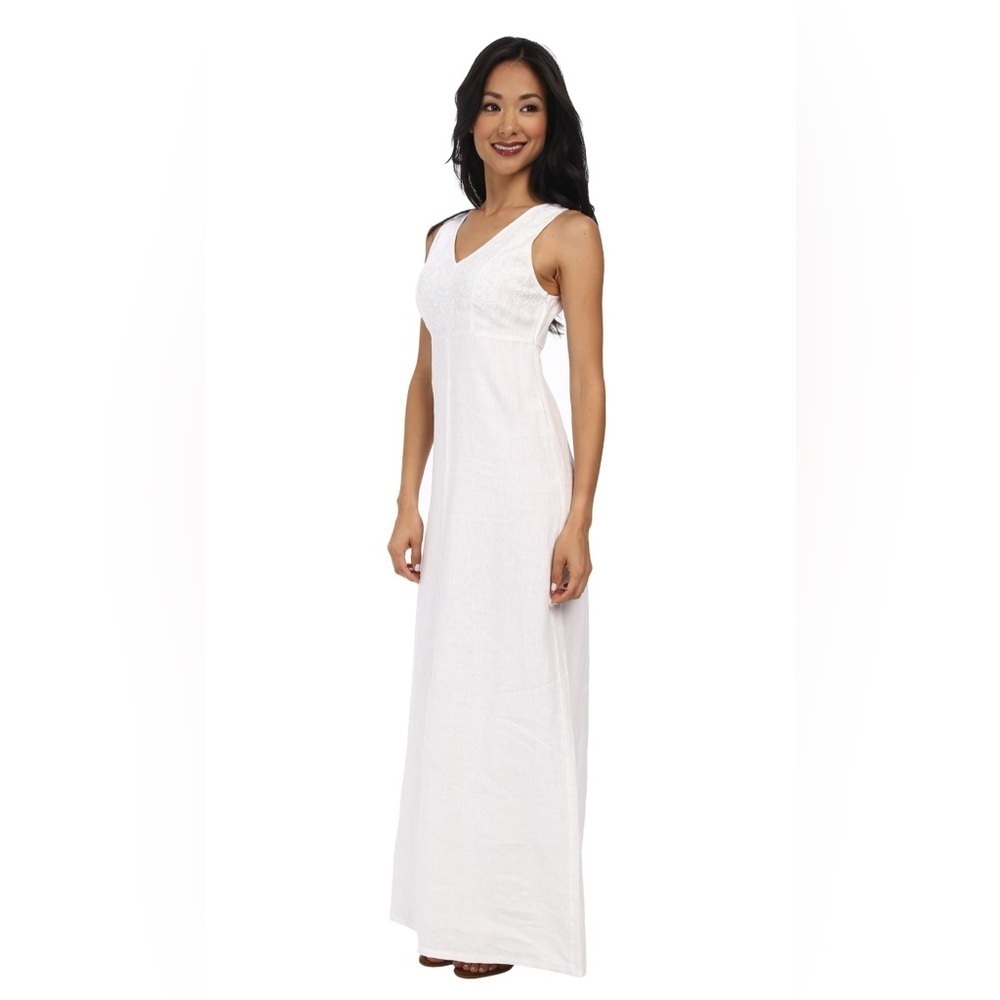TOMMY BAHAMA Sz 12 100% Linen Unlined Embroidered White Sleeveless Dress